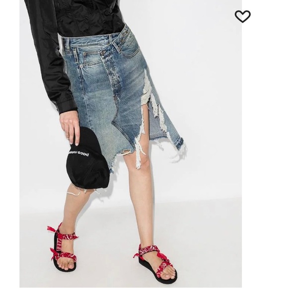 R13 Norbury blue denim distressed midi skirt - Picture 2 of 13